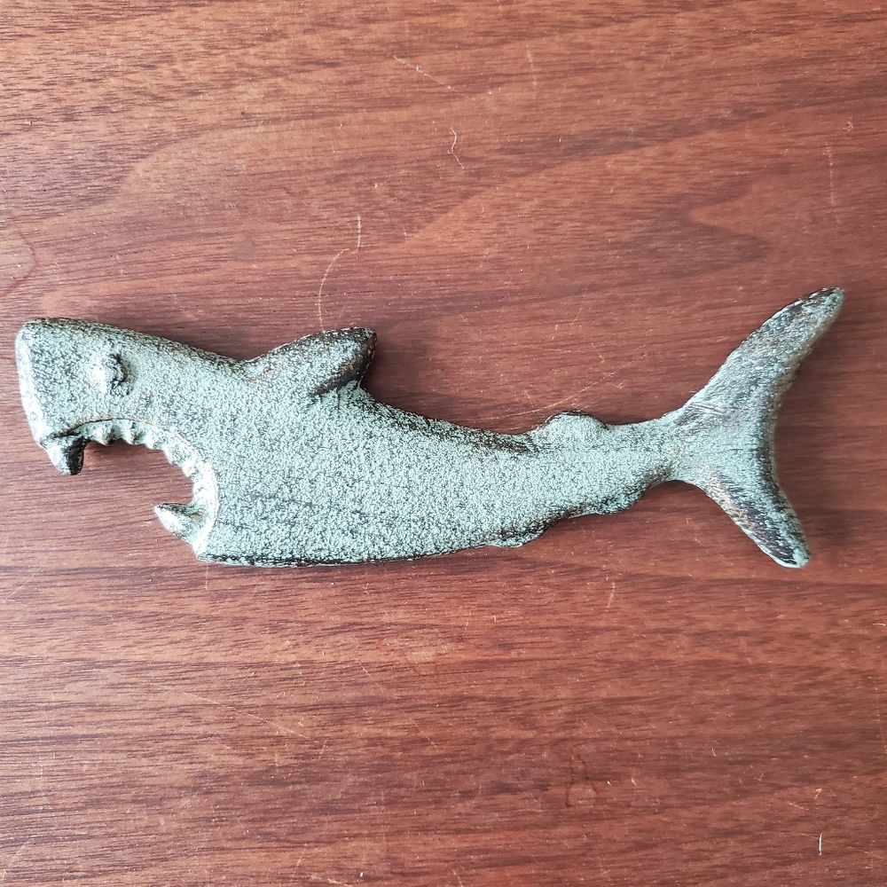 Vtg Cast Iron Jaws Great White Shark Beer Bottle Opener Nautical Man Cave Bar